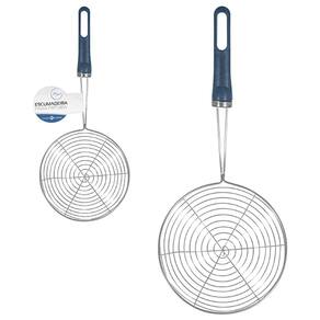 Escumadeira Peneira para Fritura - Batata Pastel Cesto Grande - Inox Cabo Plastico 18,5 cm - PANAMI