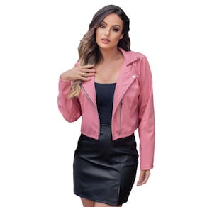 Jaqueta Couro Ecológico Feminina Rosa Blusa de Frio Estilosa Donna Martins