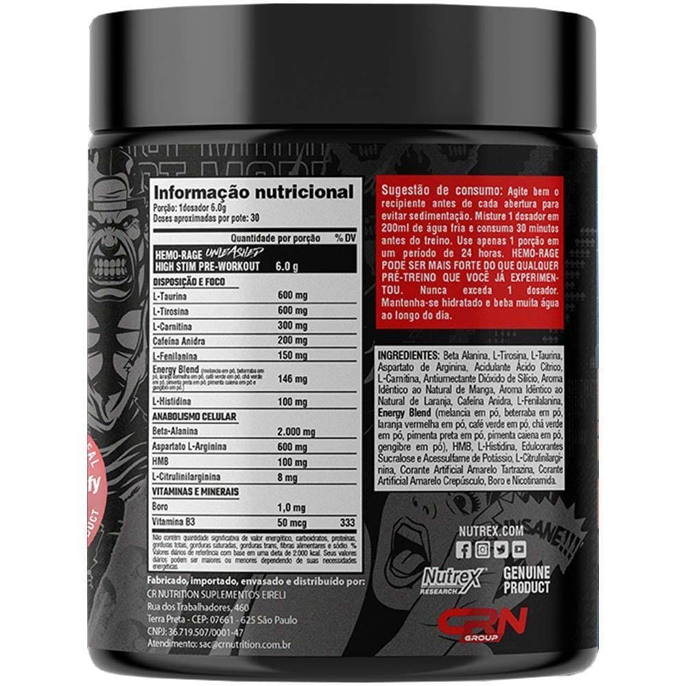 Pré Treino Hemo-Rage Unleashed 180G Manga Com Laranja Nutrex