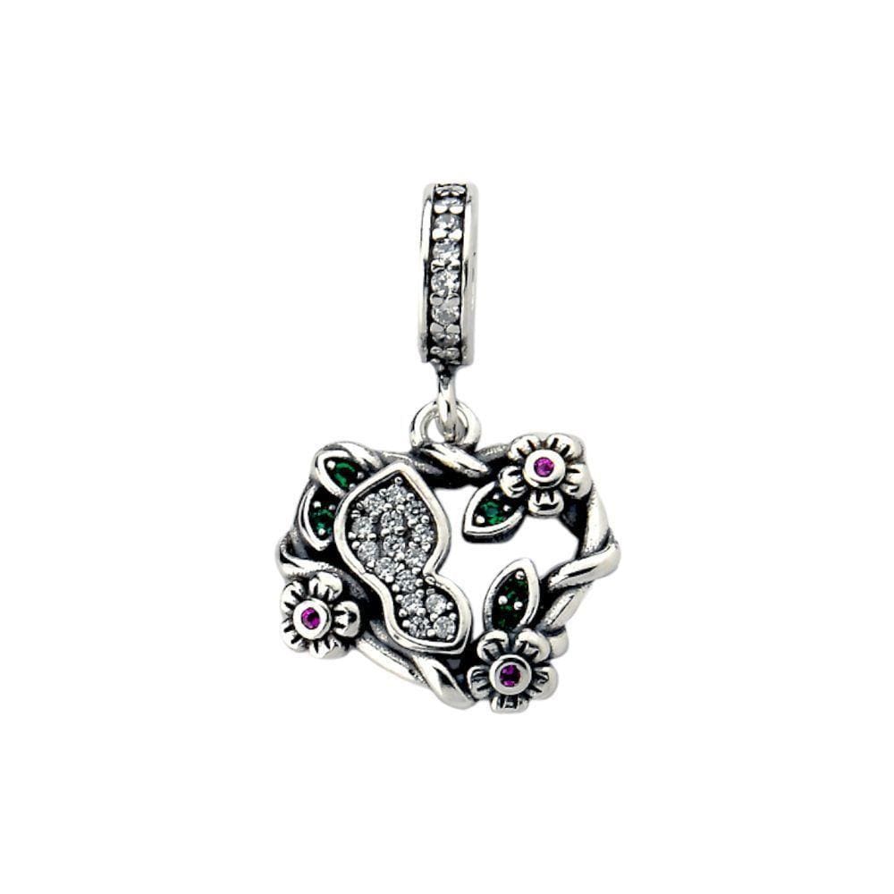 Berloque Coração com Flores Prata 925