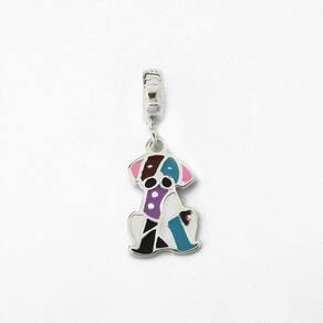 Berloque Cachorro Esmaltado Colorido Prata 925