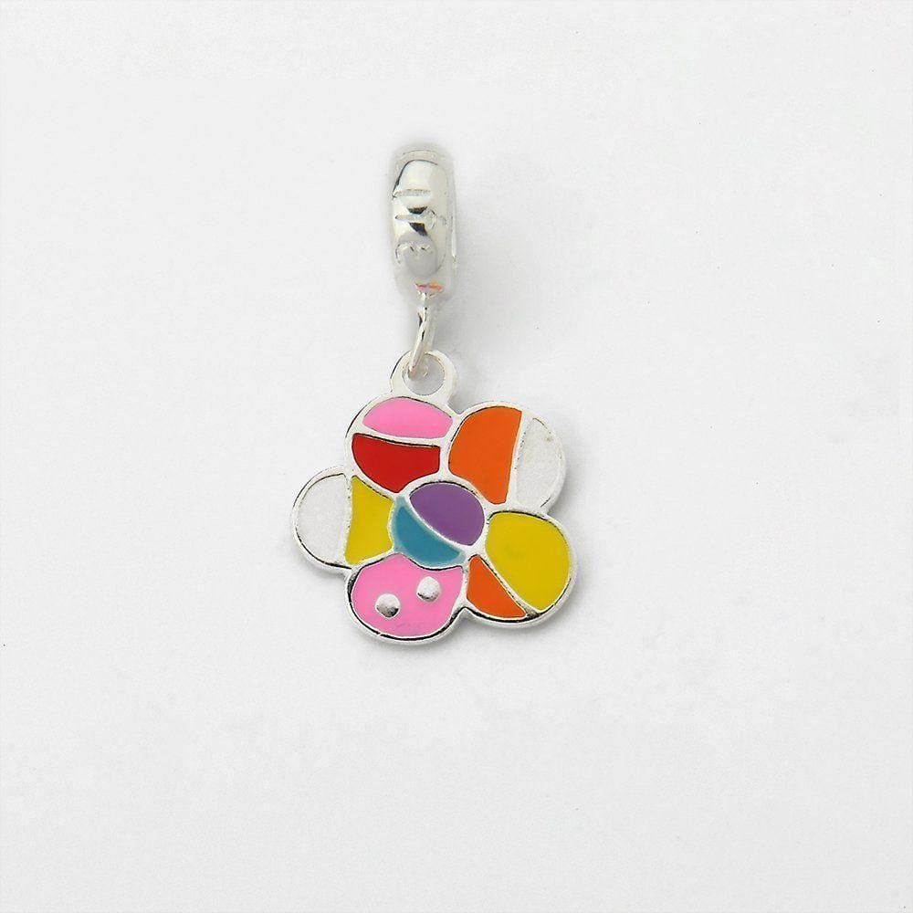 Berloque Flor Esmaltado Colorido Prata 925