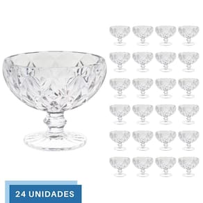Kit 24 Taças de Sobremesa Diamante Transparente 335mL