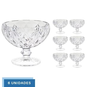 Kit 6 Taças de Sobremesa Diamante Transparente 335mL