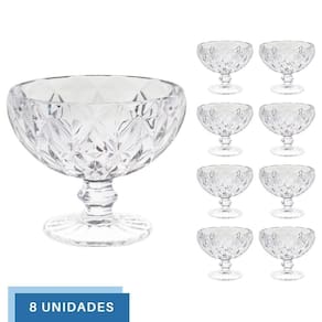 Kit 8 Taças de Sobremesa Diamante Transparente 335mL
