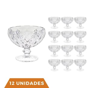 Kit 12 Taças Sobremesa Elegante Diamante 335mL Transparente