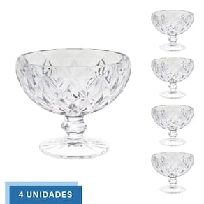Kit 4 Taças de Sobremesa Diamante Transparente 335mL