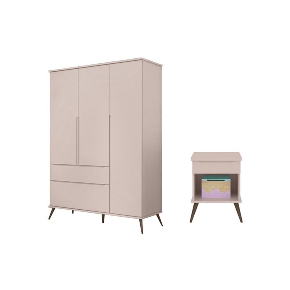Jogo de Quarto com Guarda Roupa e Mesa de Cabeceira Mariana Rosê - FbABY