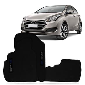 Jogo Tapete Automotivo HB20 Hatch 2012 2013 2014 2015 2016 2017 2018 2019 Borracha PVC 3 Peças Preto Bordado