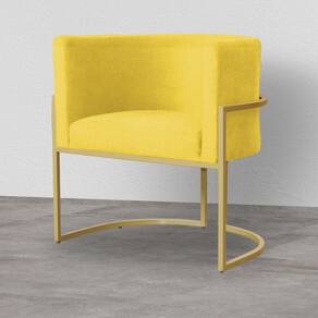 Poltrona Decorativa Estofada Base de Ferro Sala Luana Suede Amarelo - LM DECOR
