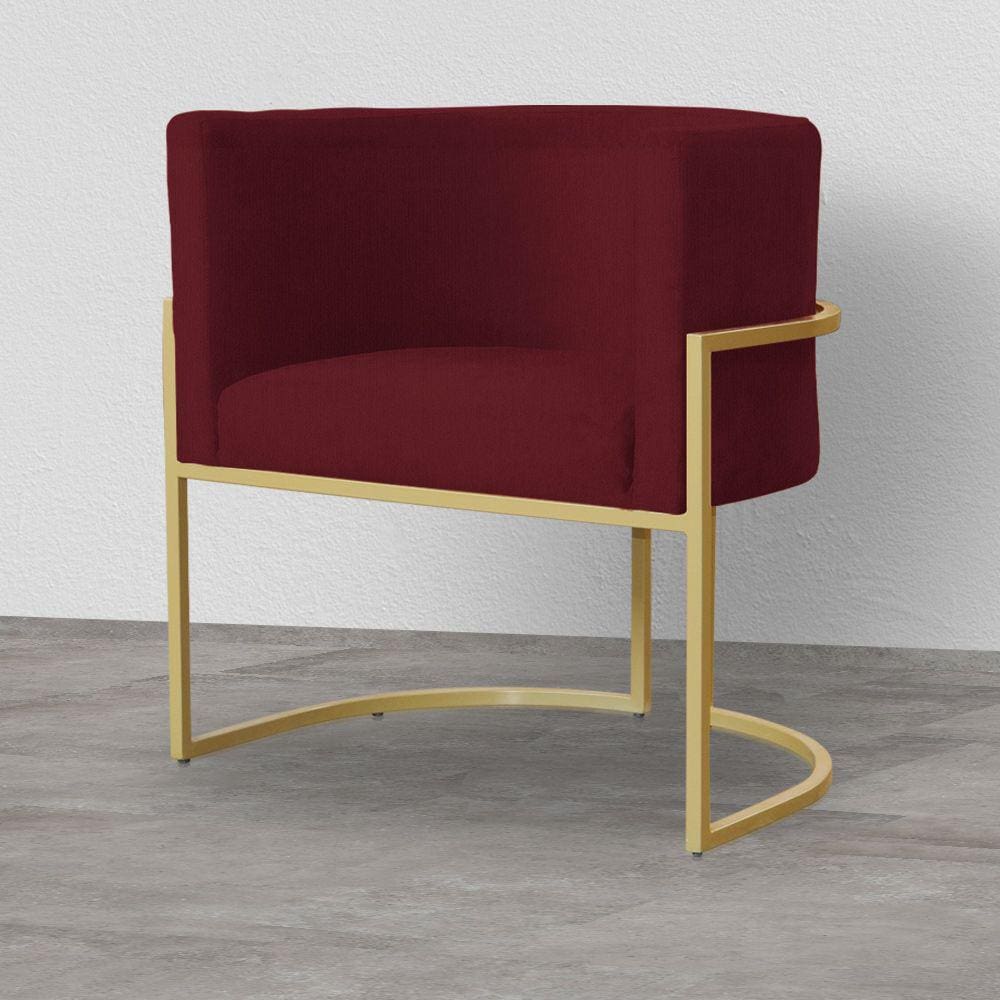 Poltrona Decorativa Estofada Base de Ferro Sala Luana Suede Vermelho Bordô - LM DECOR