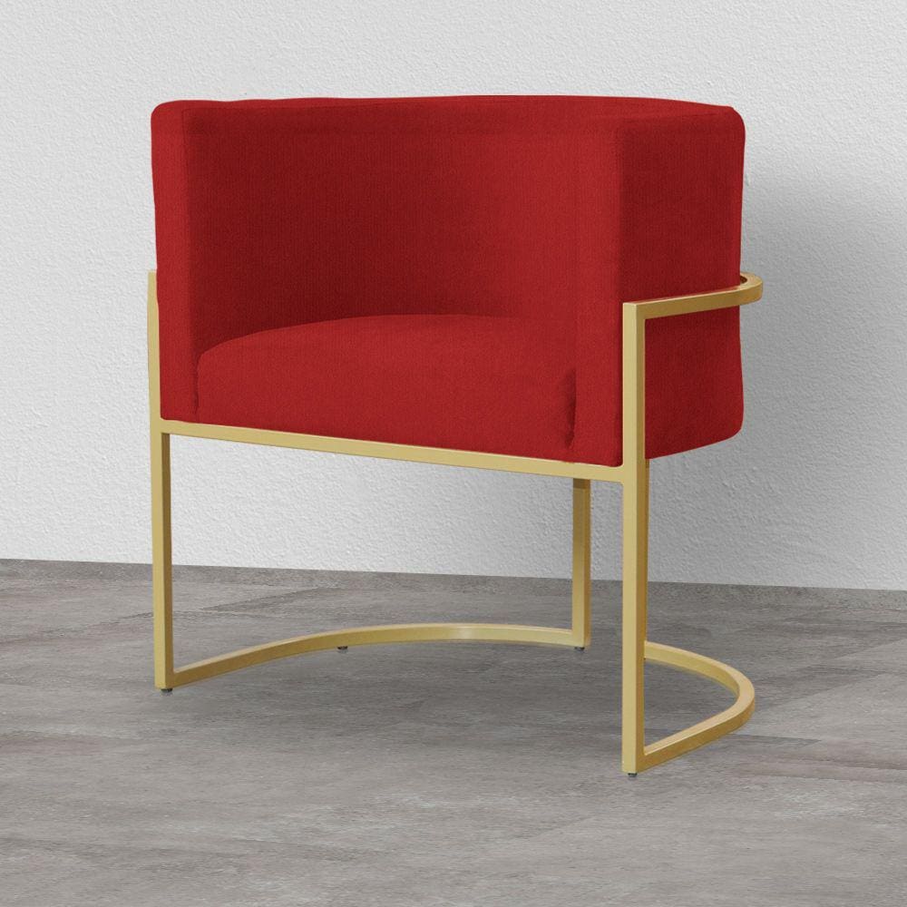 Poltrona Decorativa Estofada Base de Ferro Sala Luana Suede Vermelho - LM DECOR