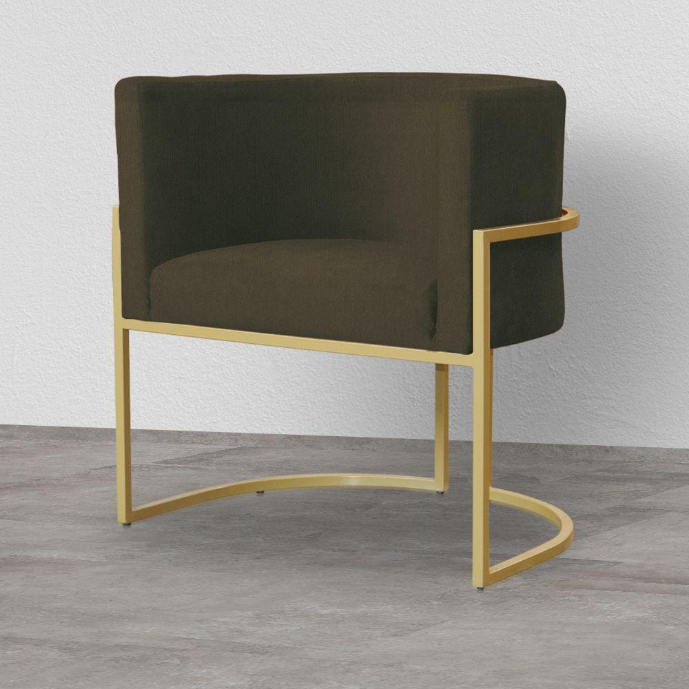 Poltrona Decorativa Estofada Base de Ferro Sala Luana Suede Marrom - LM DECOR