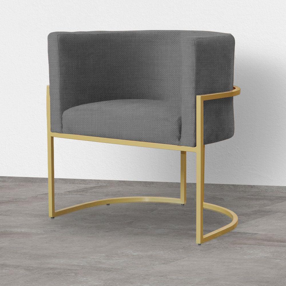 Poltrona Decorativa Estofada Base de Ferro Sala Luana Linho Cinza - LM DECOR