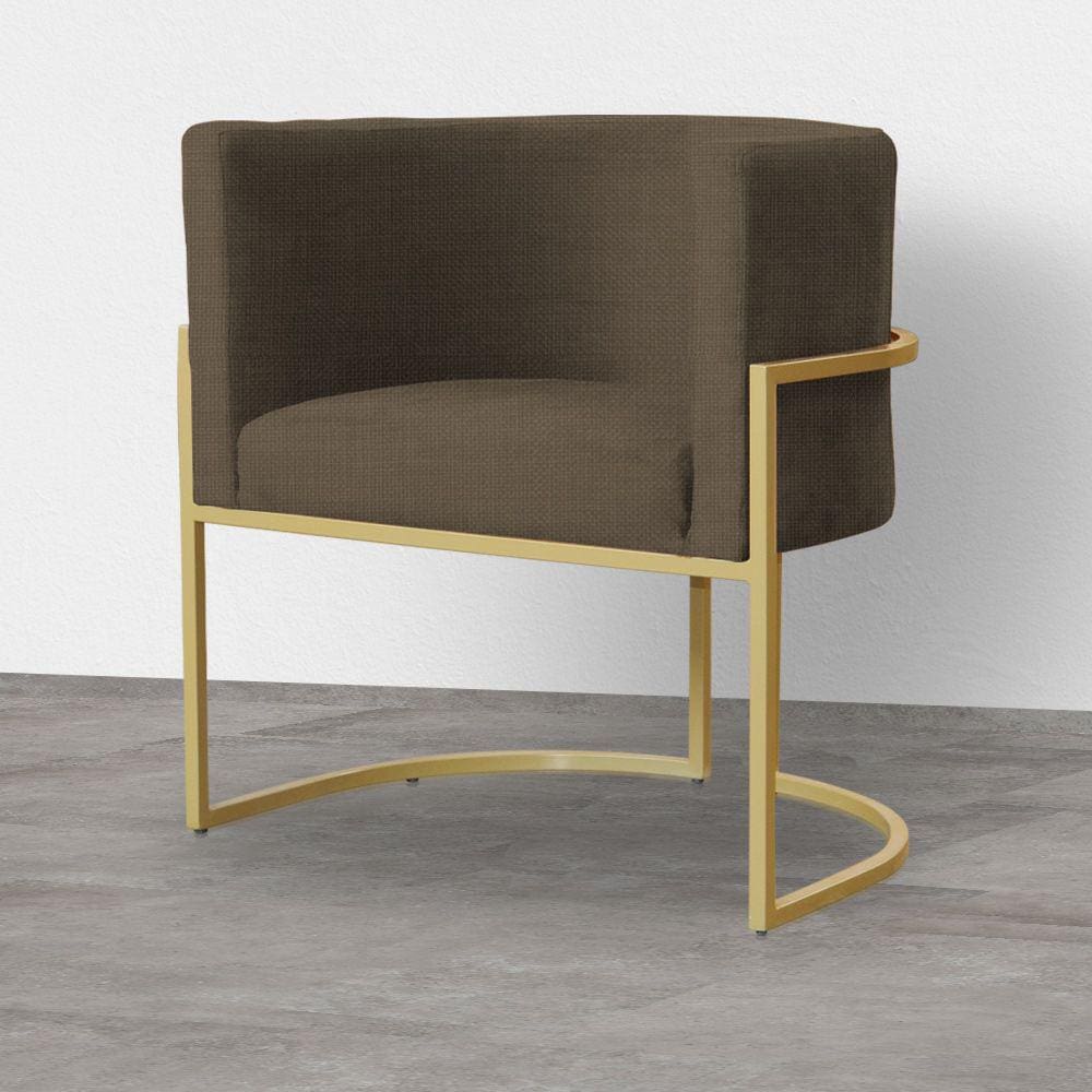 Poltrona Decorativa Estofada Base de Ferro Sala Luana Linho Marrom - LM DECOR