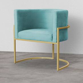 Poltrona Decorativa Estofada Base de Ferro Sala Luana Veludo Azul Turquesa - LM DECOR