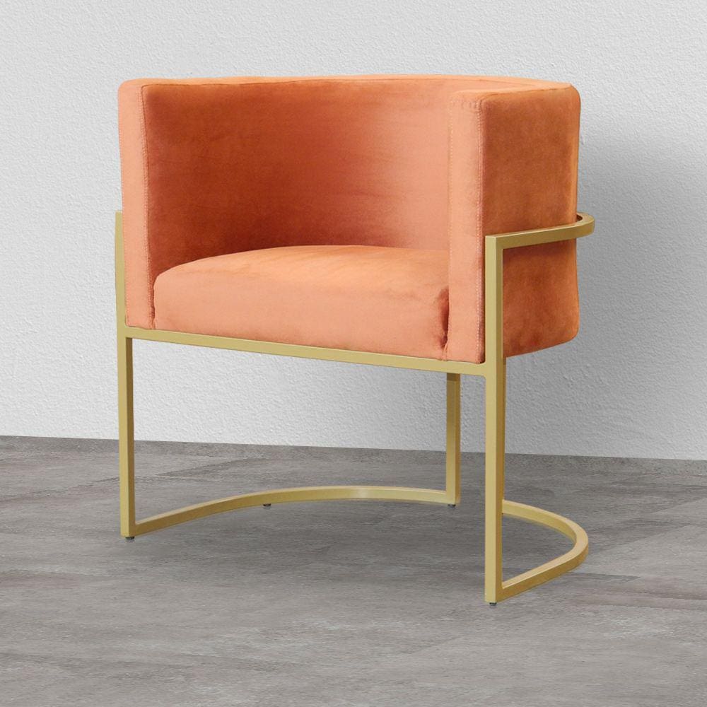 Poltrona Decorativa Estofada Base de Ferro Sala Luana Veludo Terracota - LM DECOR