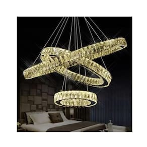 Lustre Cristal Led 3 Aros 50x30x18 + Controle Sem Fio