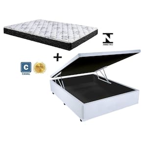 Cama Box Baú Casal Sono Sintético Branco + Colchão Casal Sono Espuma D33 Com EPS 30x138x188
