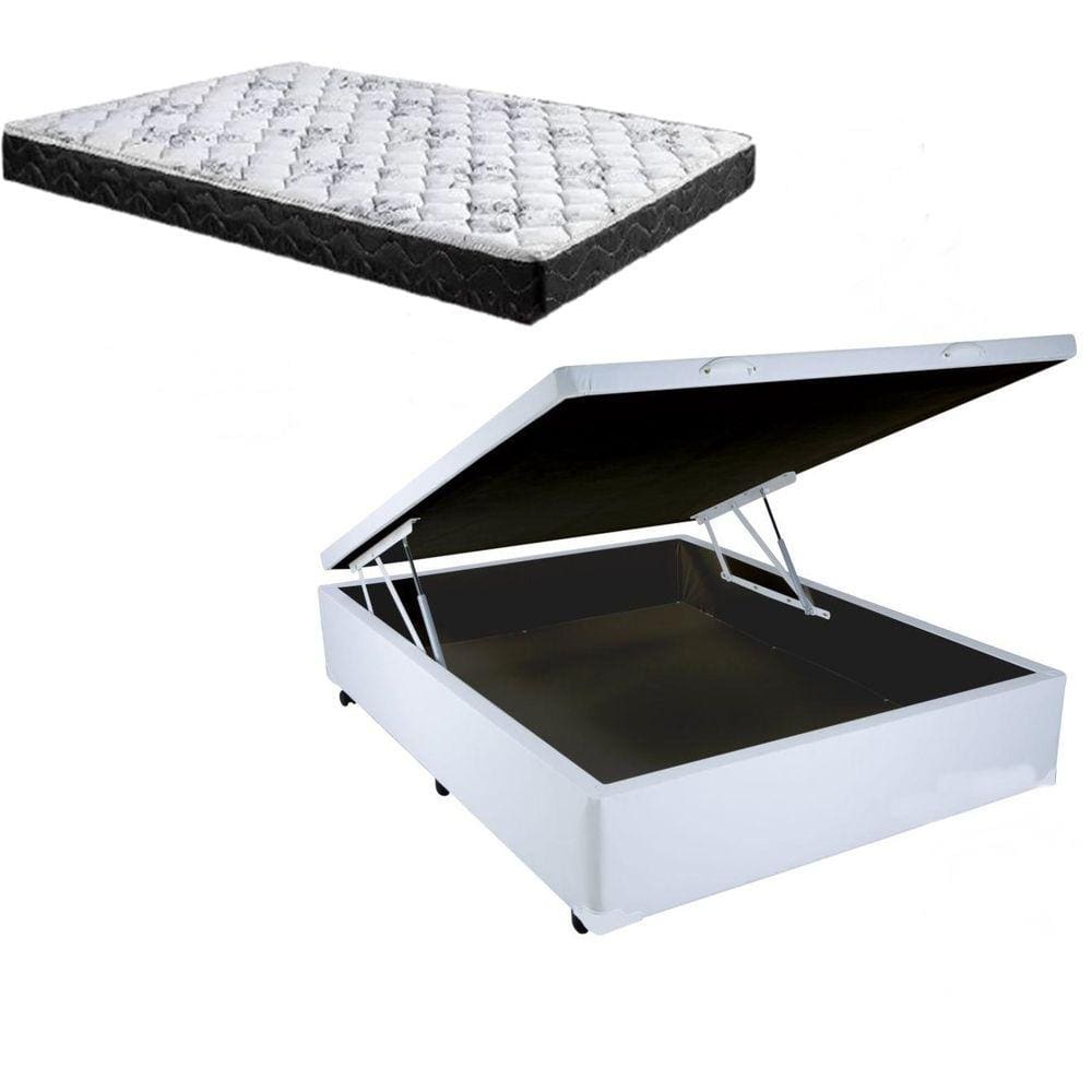 Cama Box Baú Casal Dreams Sintético Branco + Colchão Casal Dreams Espuma D23 Com EPS 20x138x188
