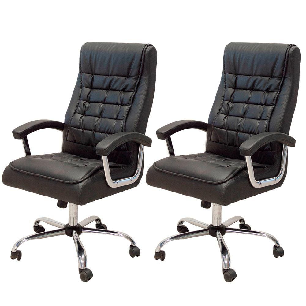 Kit com 2 Cadeiras Escritório Presidente Mola Ensacada Preta mle
