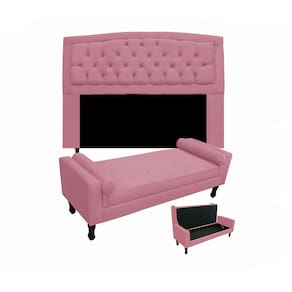 Jogo Cabeceira Geovana + Calçadeira Fênix Solteiro 90cm Suede Rosa Barbie - LM DECOR