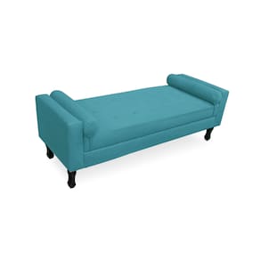 Recamier Calçadeira Fênix Baú Estofado Quarto Casal 140cm Suede Azul Turquesa - LM DECOR