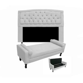Conjunto Cabeceira Geovana + Calçadeira Fênix Casal 140cm Suede Branco - LM DECOR