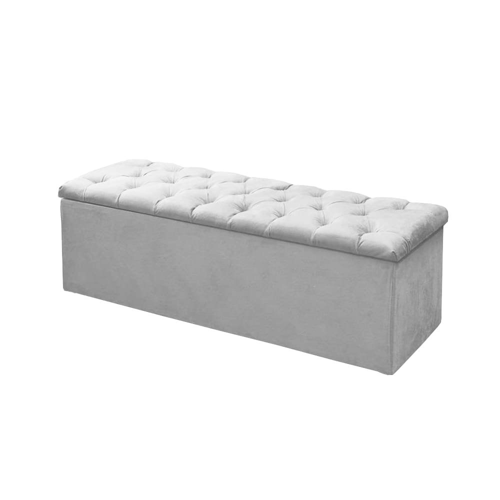 Calçadeira Baú P/ Box Solteiro 90cm Mirage c/ Capitonê Suede Branco - LM DECOR