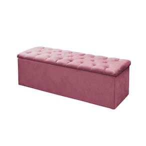 Calçadeira Baú P/ Box Solteiro 90cm Mirage c/ Capitonê Suede Rosa - LM DECOR