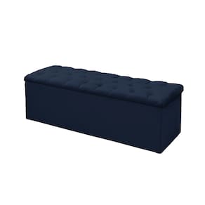Calçadeira Baú P/ Box Solteiro 90cm Mirage c/ Capitonê Suede Azul Marinho - LM DECOR