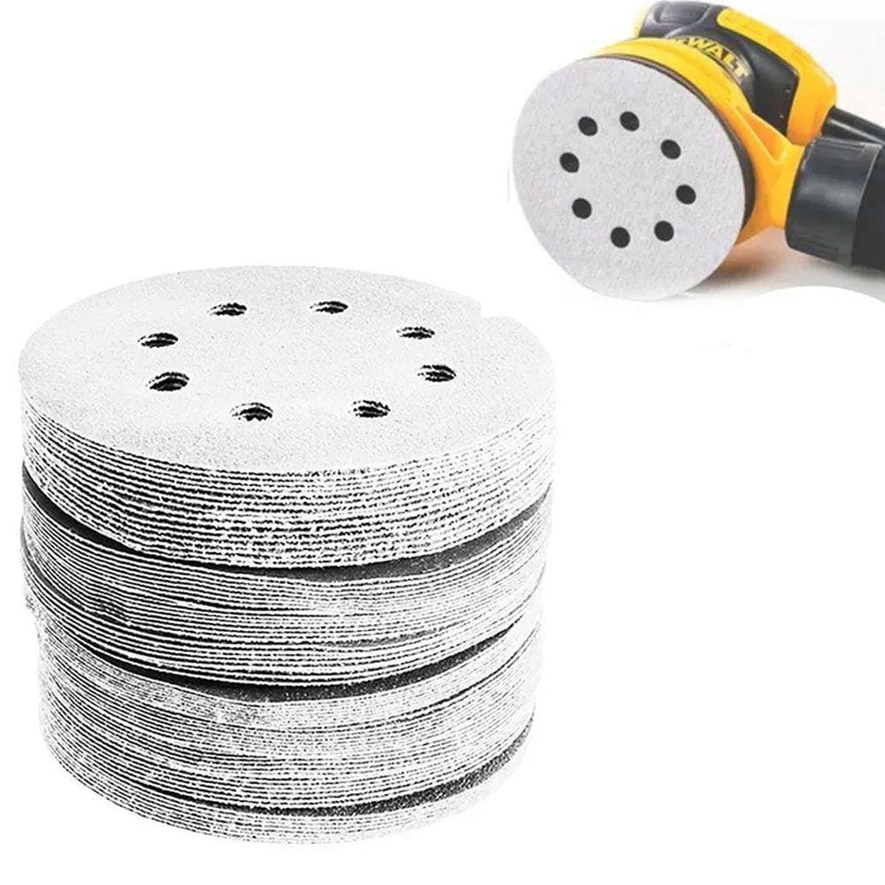 Kit 100 Disco de Lixa 8 Furos Branco 125mm Grão 320 - Starfer