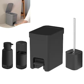 Kit Lixeira 6L Com Pedal Porta Escova Sanitária Dente Dispenser Sabonete Banheiro Preto - Ou