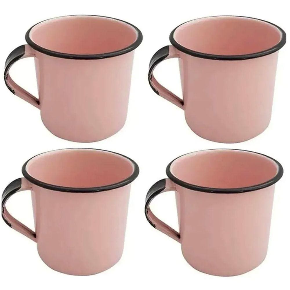 Kit Xícaras para Café e Chá 04 Peças Canecas Esmaltadas 400ml Ágata Rosa