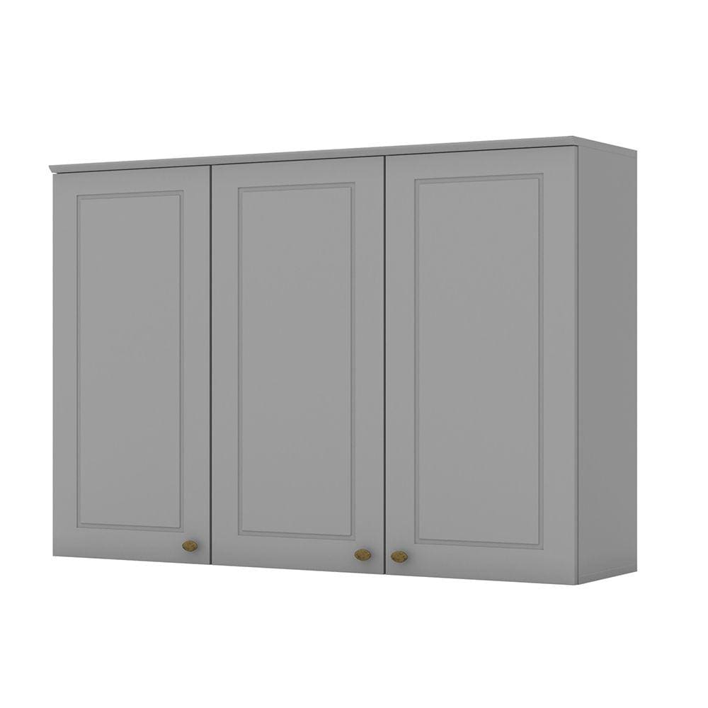Armário Aéreo 03 Portas Clássico Americana Cinza Henn