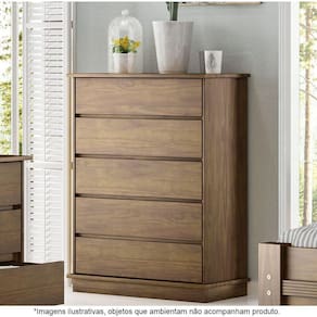 Cômoda Para Quarto 5 Gavetas Em Madeira Maciça Orleans Castanho - Straub Web