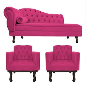 Kit Diva Recamier Diana 140Cm Lado Direito E 02 Poltronas Classic Suede Pink
