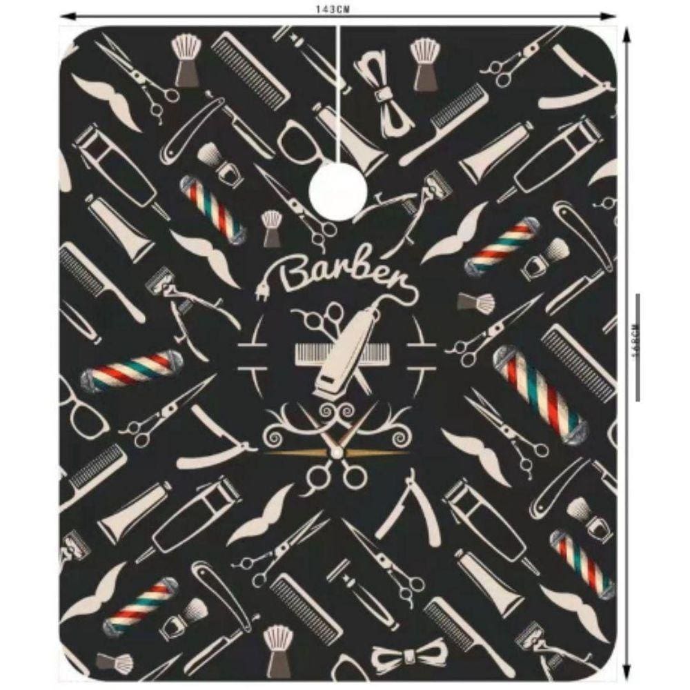 Capa De Corte Cabeleireiro Barbeiro Preta Com Desenho N003
