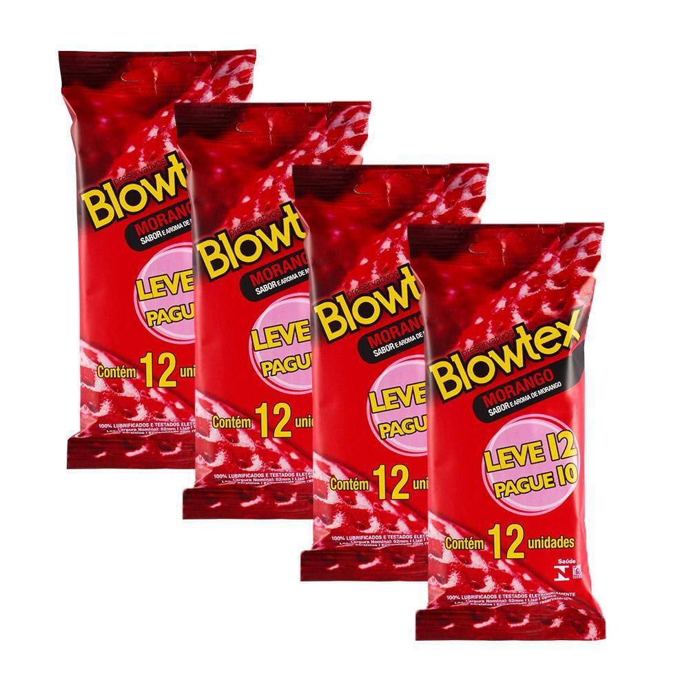 kit 4 Pacotes Preservativo Blowtex Morango C/ 12 Unidades Cada
