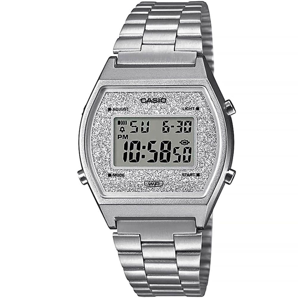Relógio CASIO VINTAGE feminino glitter prata B640WDG-7DF