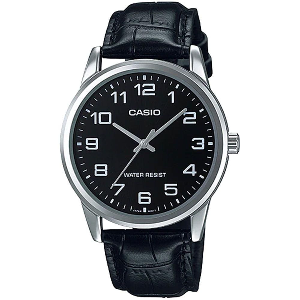 Relógio CASIO masculino couro preto MTP-V001L-1BUDF
