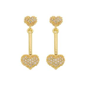 Brinco Corações com Micro Zircônia Folheado em Ouro 18K