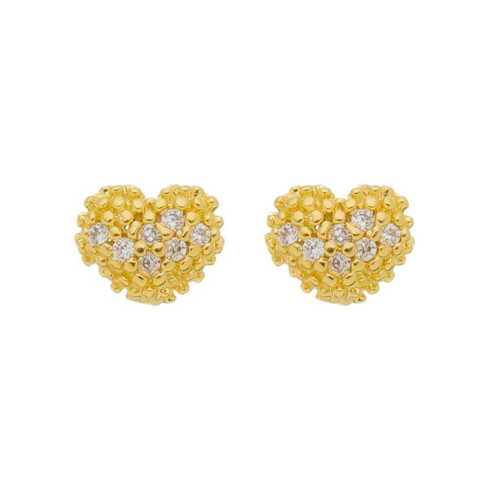 Brinco Mini Coração com Micro Zircônia Folheado em Ouro 18K