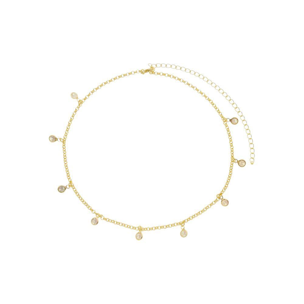 Choker Elo Português com Pedrinhas Folheado em Ouro 18K
