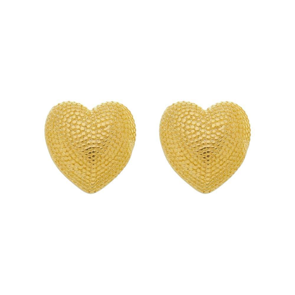 Brinco Coração com Micro Bolinhas Folheado em Ouro 18K