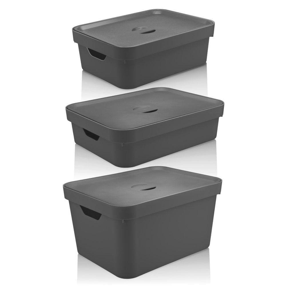 Kit De Caixa Organizadora Cube Com Tampa Chumbo 03 Peças