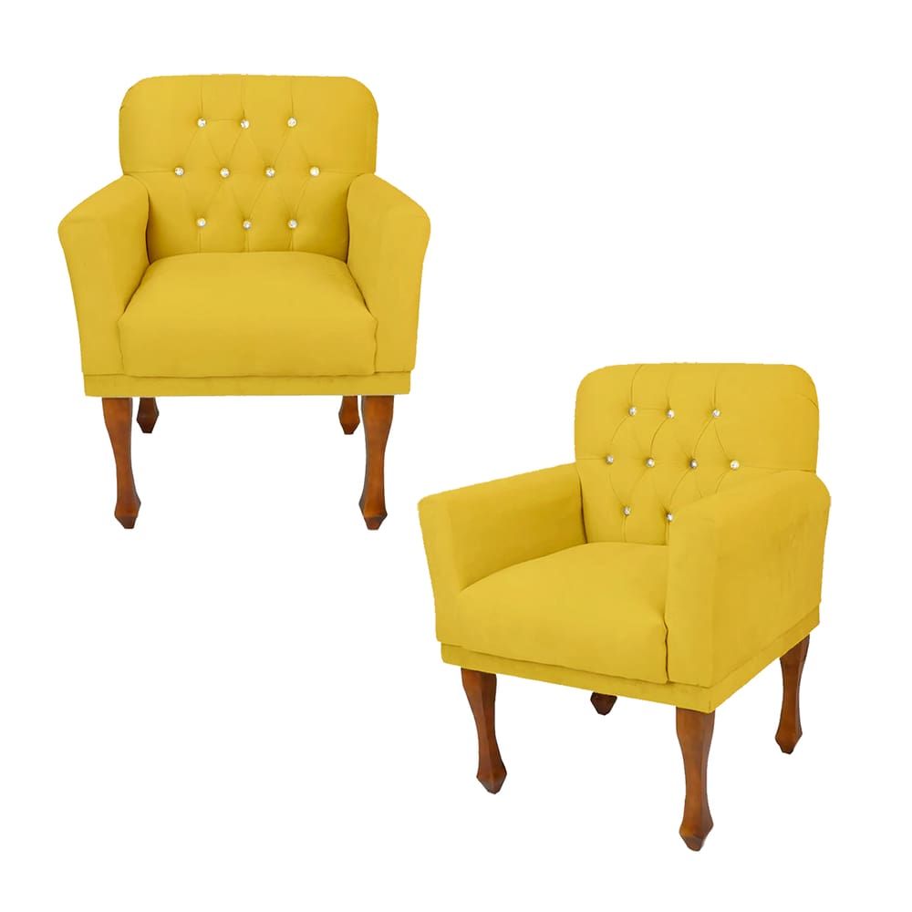 Combo 2 Poltrona Cadeira Decorativa Sala de Espera Anitta Suede Amarelo LM DECOR