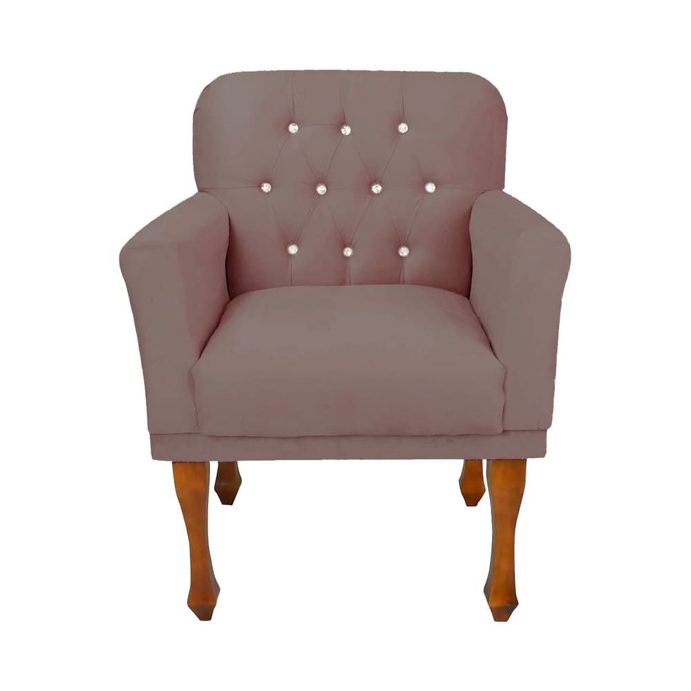 Poltrona Cadeira Estofada Botões de Strass Para Sala de Visitas Anitta Suede Rose LM DECOR