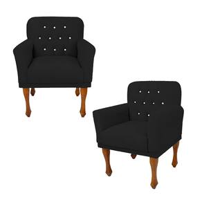 Jogo 2 Cadeira Poltrona Decorativa Sala Quarto Closet Anitta Suede Preto LM DECOR