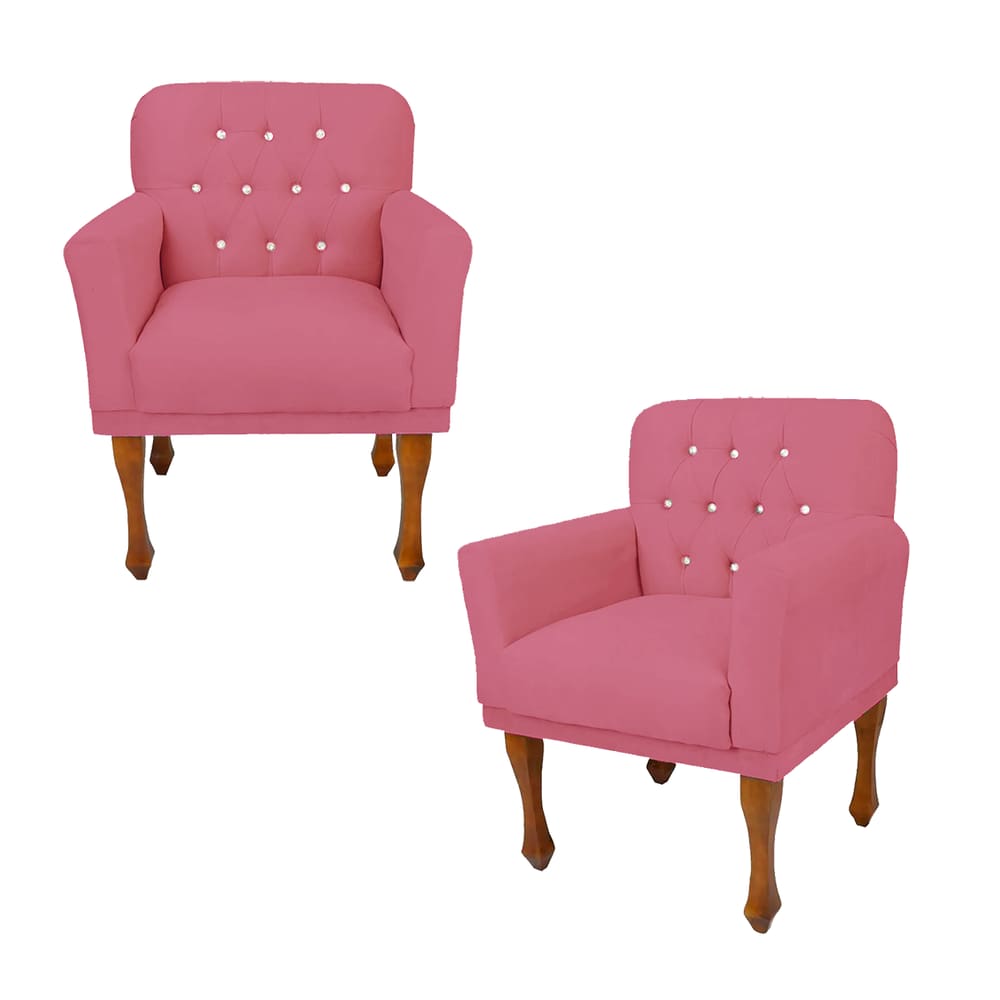 Jogo 2 Cadeira Poltrona Decorativa Sala Quarto Closet Anitta Suede Rosa Barbie LM DECOR